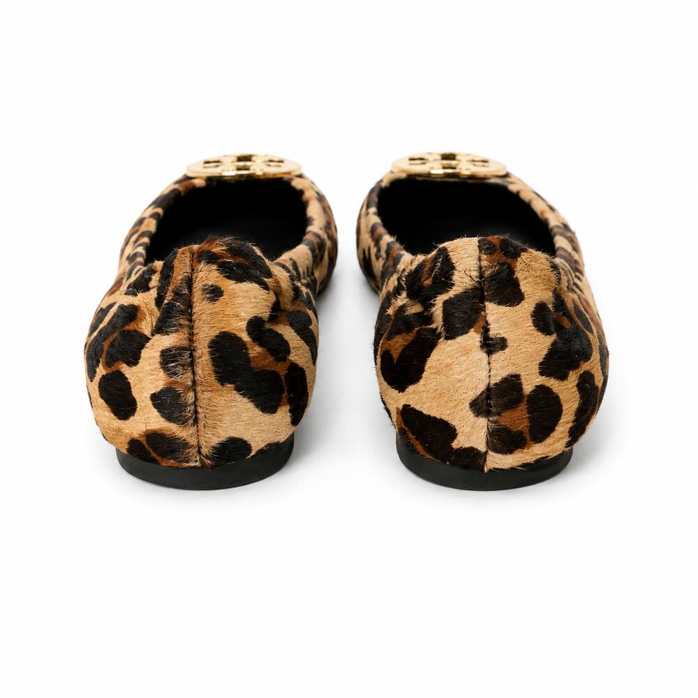 100% Genuine Leather and Calf Hair Tory Burch Reva Leopard Ballet Flats Size 7 - Picture 4 of 8